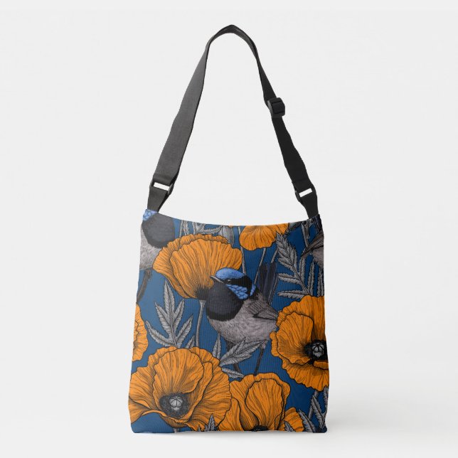 Bolso Cruzado Ramblas de hadas y flores de amapola naranja (Anverso)