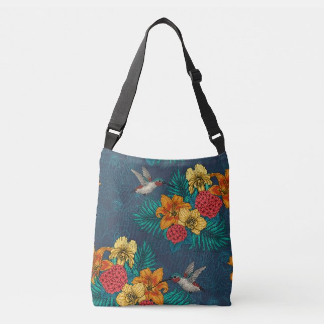Bolso Cruzado Ramos tropicales y colibríes (Anverso)