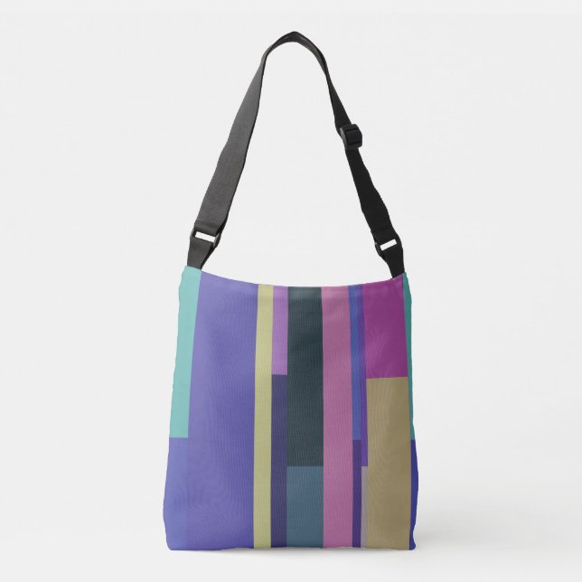 Bolso Cruzado Rayas abstractas púrpura, rosa y gris (Anverso)