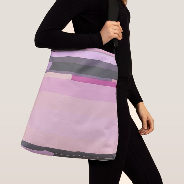 Bolso Cruzado Rayas abstractas rosadas y grises (Detalle)