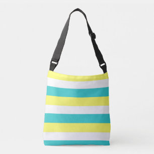 Bolso Cruzado Rayas azul Aqua, amarillo limón y blanco