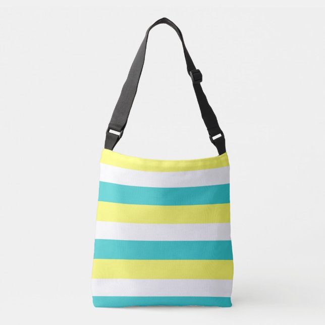 Bolso Cruzado Rayas azul Aqua, amarillo limón y blanco (Anverso)