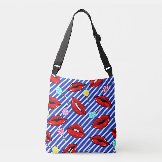 Bolso Cruzado Rayas azules de los labios rojos (Anverso)