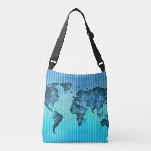 Bolso Cruzado Rayas azules de neón del mapa del mundo el