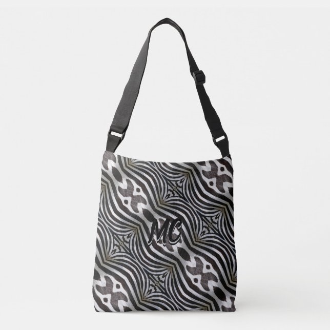 Bolso Cruzado Rayas de cebra Patrón elegante monogramado (Anverso)