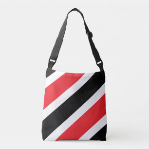 Bolso Cruzado Rayas diagonales blancas y negras rojas