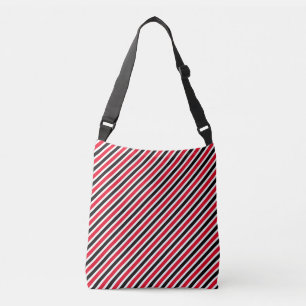 Bolso Cruzado Rayas diagonales blancas y rojas negras