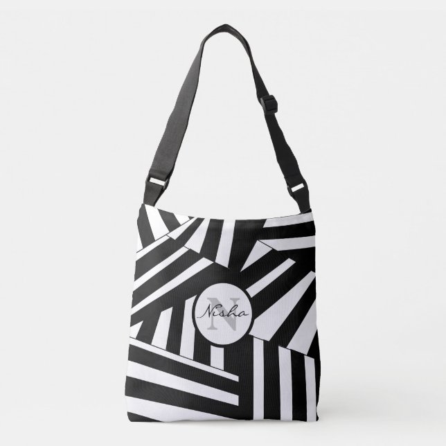 Bolso Cruzado Rayas diagonales en blanco y negro personalizadas (Anverso)