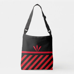 Bolso Cruzado Rayas diagonales modernas negras y rojas con pluma