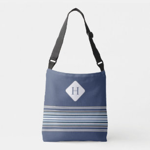 Bolso Cruzado Rayas moradas y grises con inicio