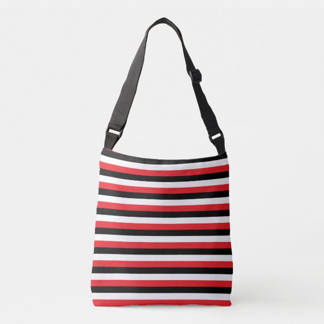Bolso Cruzado Rayas Negras Rojas Blancas (Anverso)