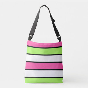 Bolso Cruzado Rayas rosadas calientes, verde limón, negro y bla