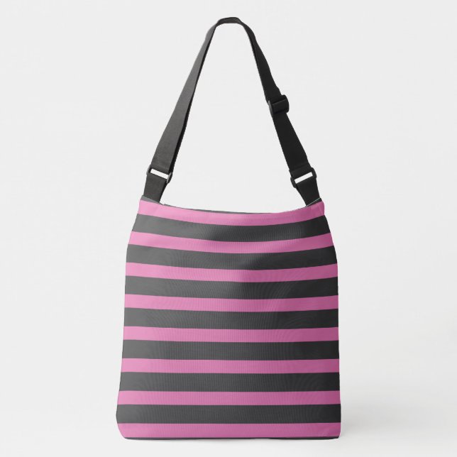 Bolso Cruzado Rayas rosadas y grises (Anverso)