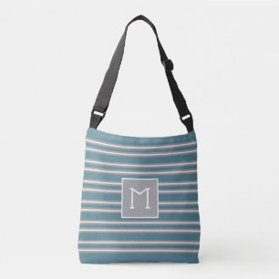 Bolso Cruzado Rayas Turquesa Gris Monograma Personalizado