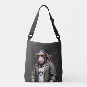 Bolso Cruzado Rebelde de motociclista chimpancé en la chaqueta d