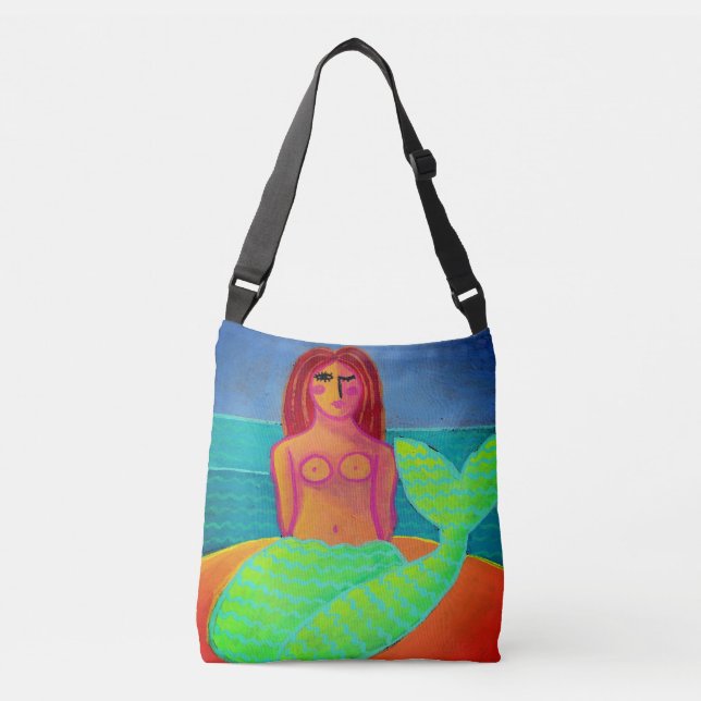 Bolso Cruzado Red Haired Mermaid Abstract Art (Anverso)