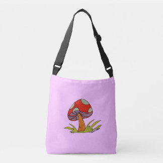 Bolso Cruzado Red Mushroom with light purple background Tote