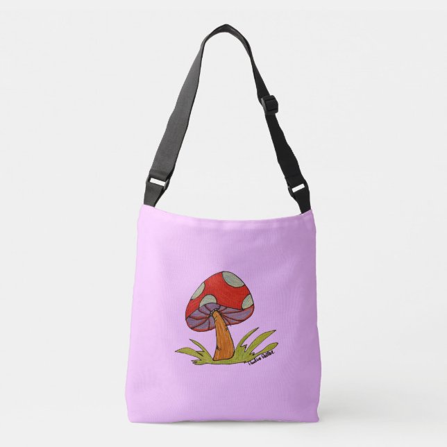 Bolso Cruzado Red Mushroom with light purple background Tote (Anverso)