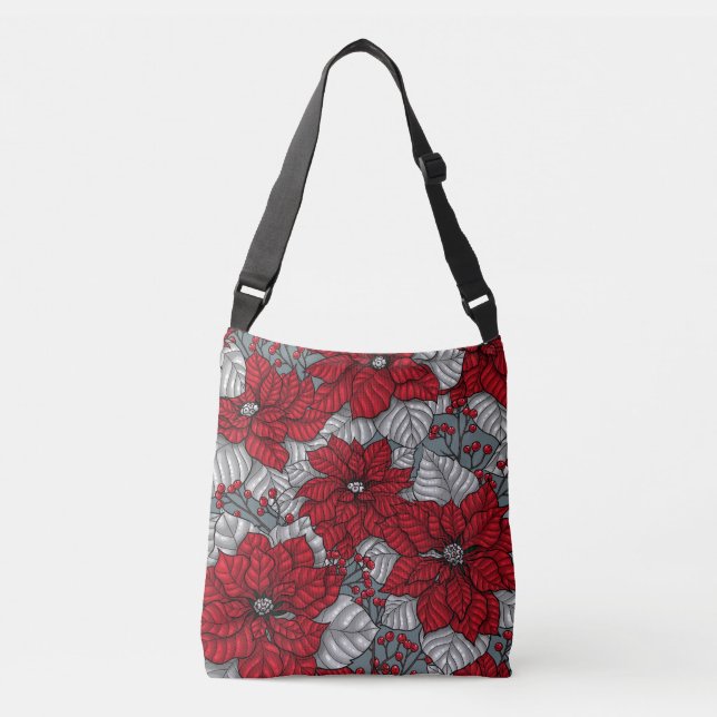 Bolso Cruzado Red poinsettia and berries, Christmas design (Anverso)