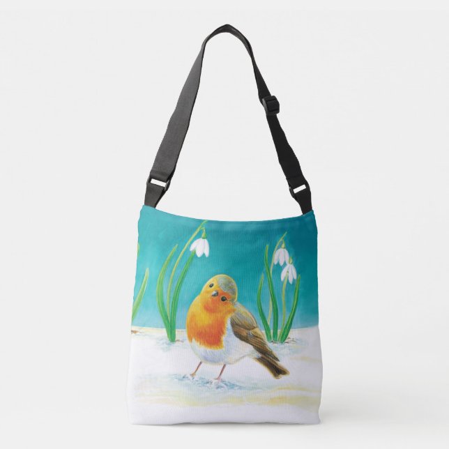 Bolso Cruzado Red Robin (Erithacus rubecula) y Snowgotas de prim (Anverso)