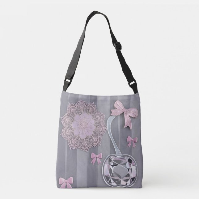 Bolso Cruzado Regalo de boda rosa y gris arte de IA Crystal Gray (Reverso)