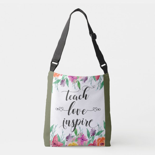Bolso Cruzado Regalo del profesor Enseñar Amor Inspira Cita Flor (Anverso)