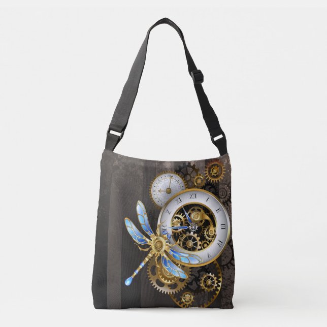 Bolso Cruzado Reloj de vapor con libélula mecánica (Anverso)