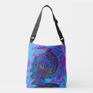 Bolso Cruzado Remolino abstracto retro groovy azul y púrpura
