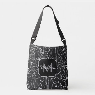Bolso Cruzado Remolques abstractos de damasco gris blanco negro