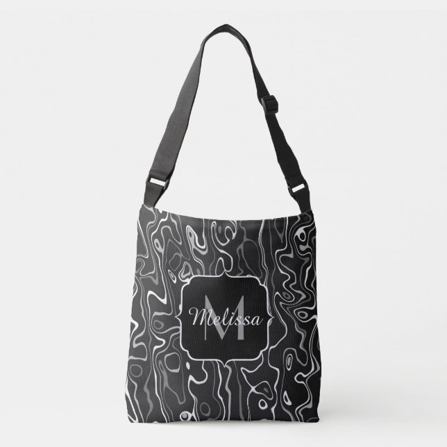 Bolso Cruzado Remolques abstractos de damasco gris blanco negro  (Anverso)
