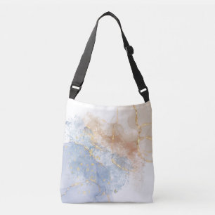 Bolso Cruzado Resumen azul, taúpe y oro