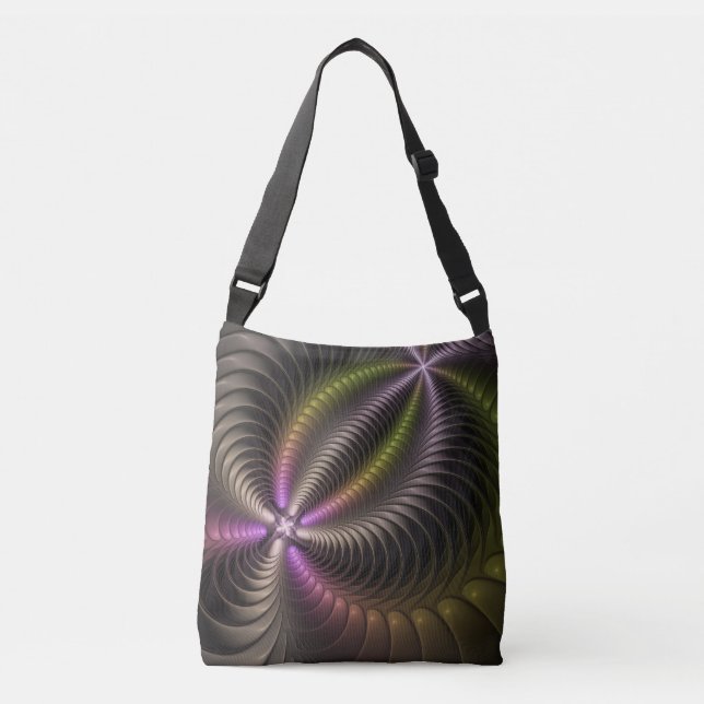 Bolso Cruzado Resumen brillante Trippy Colorido arte fractal 3D (Anverso)