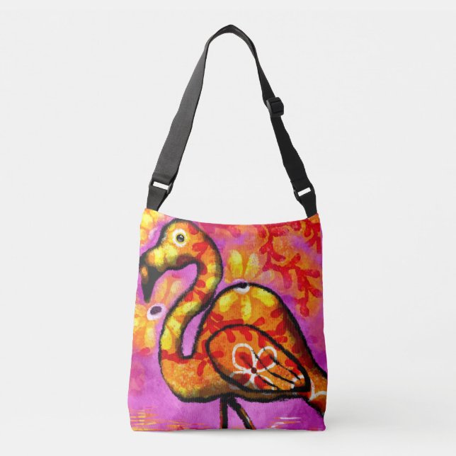 Bolso Cruzado Resumen caprichoso Flamingo Naranja Rosa Floral (Anverso)