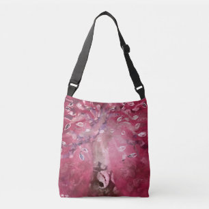 Bolso Cruzado Resumen de árbol Arte Rosado Lejo Blanco Marrón