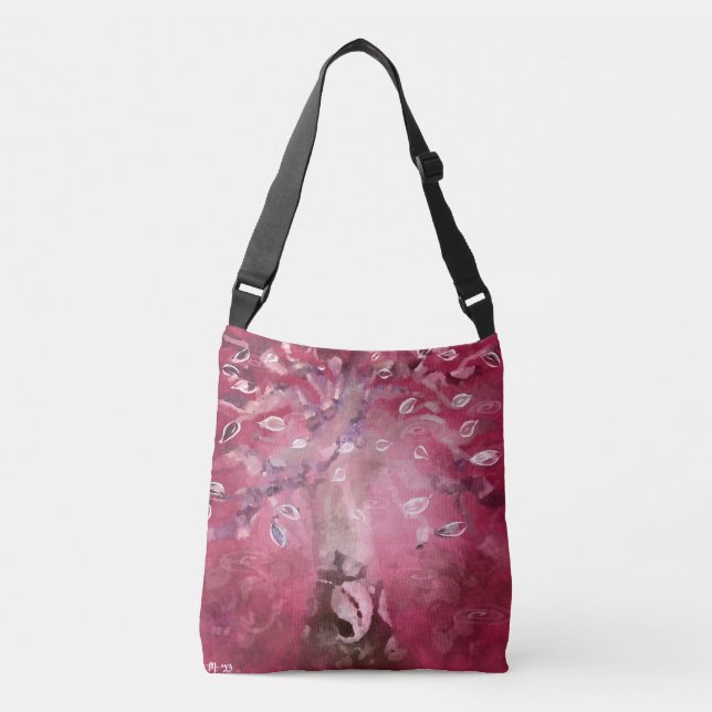 Bolso Cruzado Resumen de árbol Arte Rosado Lejo Blanco Marrón (Anverso)