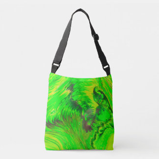 Bolso Cruzado Resumen de arte de fluidos acrílicos verdes silves