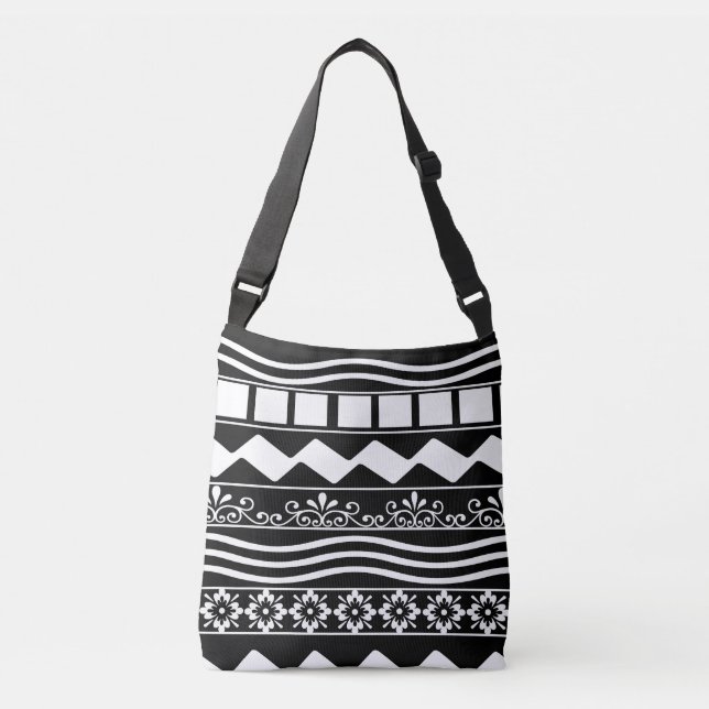 Bolso Cruzado Resumen de arte geométrico en blanco y negro (Anverso)