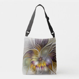 Bolso Cruzado Resumen de fantasía colorida Flor Fractal Moderno
