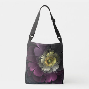 Bolso Cruzado Resumen de la flor fractal gris purpur moderna