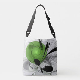 Bolso Cruzado Resumen en blanco y negro con arte fractal verde