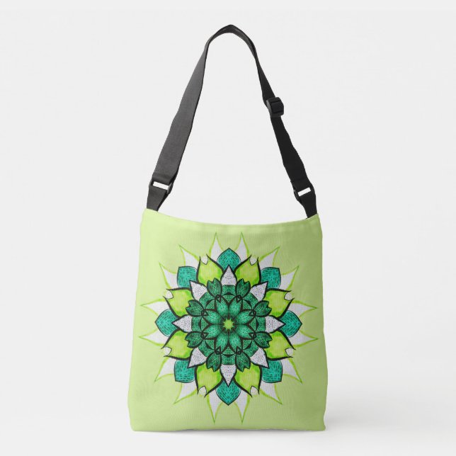Bolso Cruzado Resumen Flor verde Mandala (Anverso)