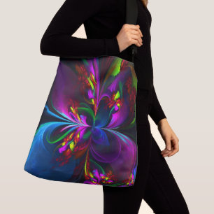 Bolso Cruzado Resumen floral moderno Patrón azul rojo del arte #