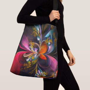 Bolso Cruzado Resumen floral moderno Patrón azul rojo del arte #