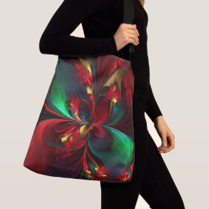 Bolso Cruzado Resumen floral moderno Patrón verde rojo del arte 