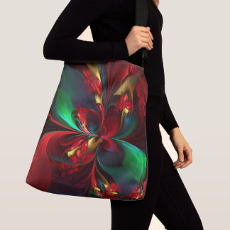 Bolso Cruzado Resumen floral moderno Patrón verde rojo del arte
