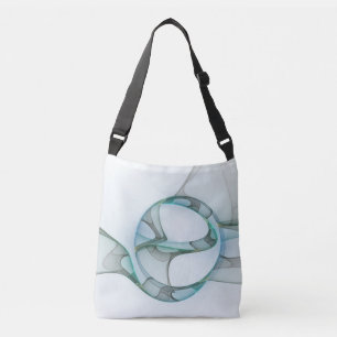Bolso Cruzado Resumen moderno Arte fractal azul turquesa gris
