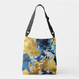 Bolso Cruzado Resumen, moderno, collage, dorado, azul marino