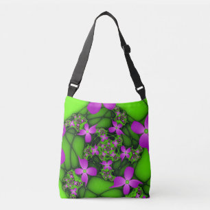 Bolso Cruzado Resumen moderno Flores fractales de color verde ne