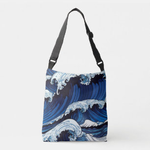 Bolso Cruzado Resumen Olas del océano azul arte de estilo japoné