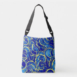 Bolso Cruzado Resumen Patrón azul brillante Mosiaco